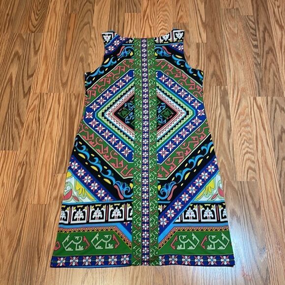 Nicole Miller Sleeveless Shift Dress, green geometric, size small - Picture 7 of 7